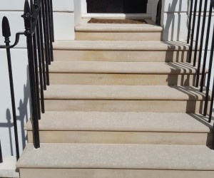 washing of stone steps in London, after photo